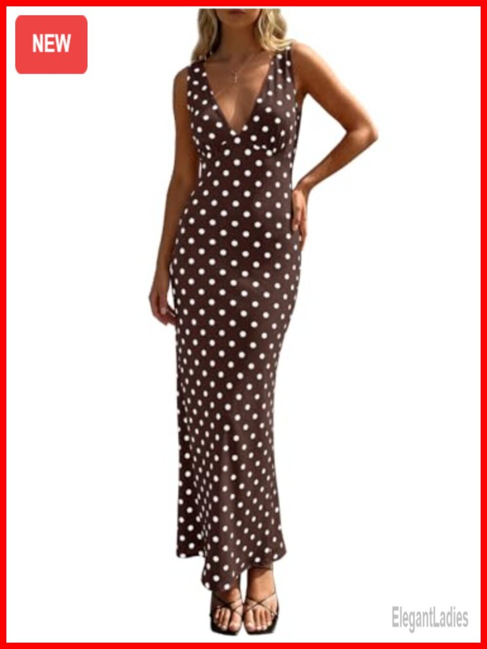 Polka Dot Maxi Dress Mesh V Neck Wedding Guest